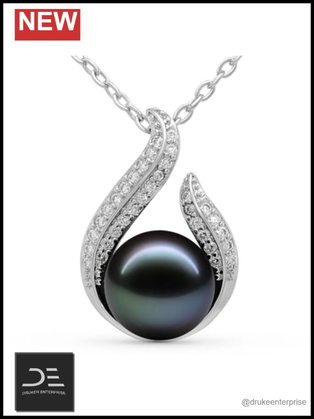 11-12mm Tahitian Black Pearl Necklace for Women, Rhodium Plated Titanium Alloy,